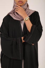 Load image into Gallery viewer, Black Contrast Stitch Dubai Fabric Open Abaya
