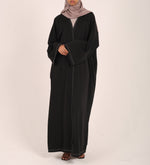 Load image into Gallery viewer, Black Contrast Stitch Dubai Fabric Open Abaya
