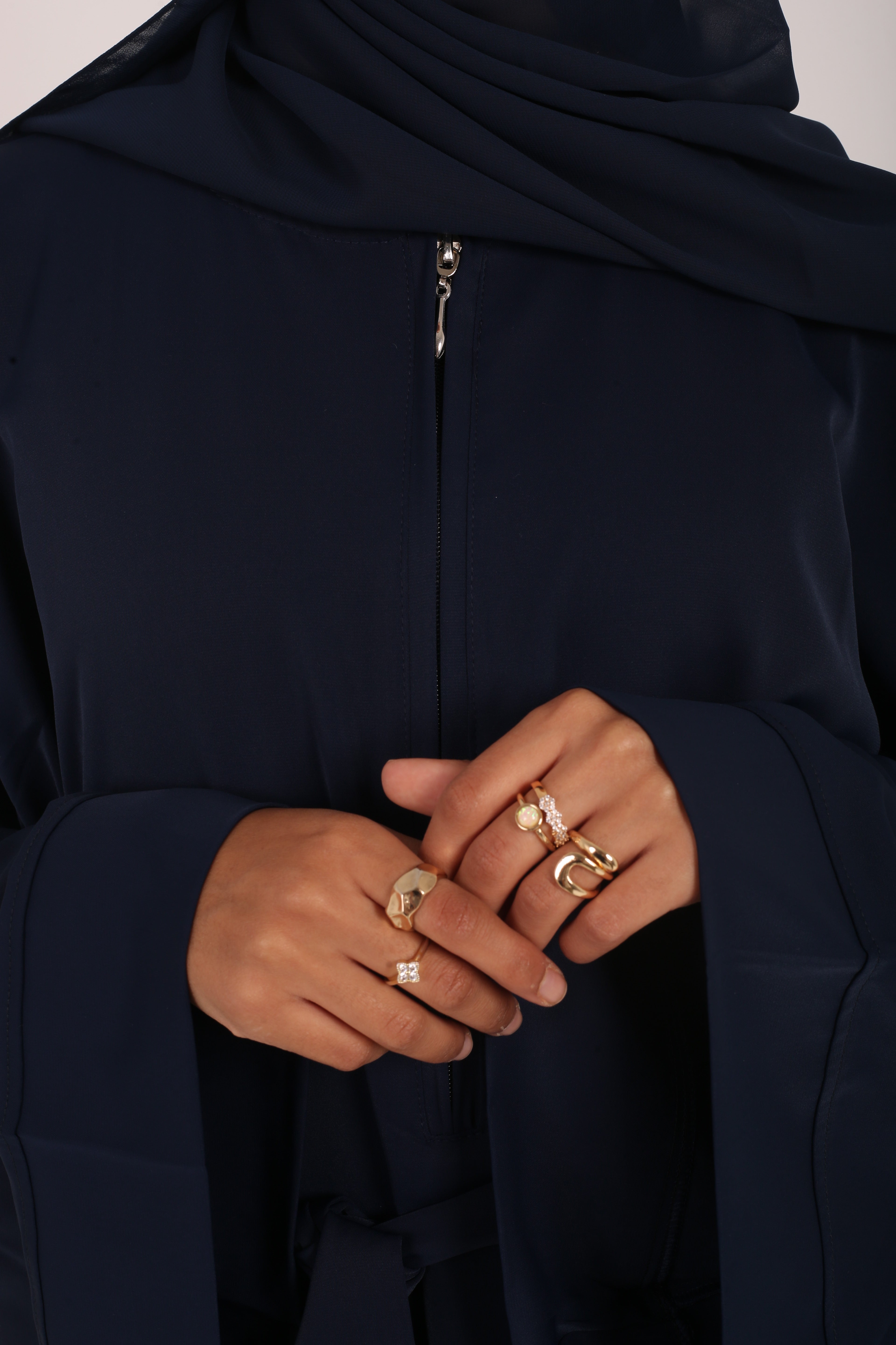 Navy Nursing-Friendly Abaya with Zip and Matching Hijab Set