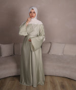 Load image into Gallery viewer, Sage Satin Wrap Abaya
