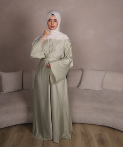 Sage Satin Wrap Abaya