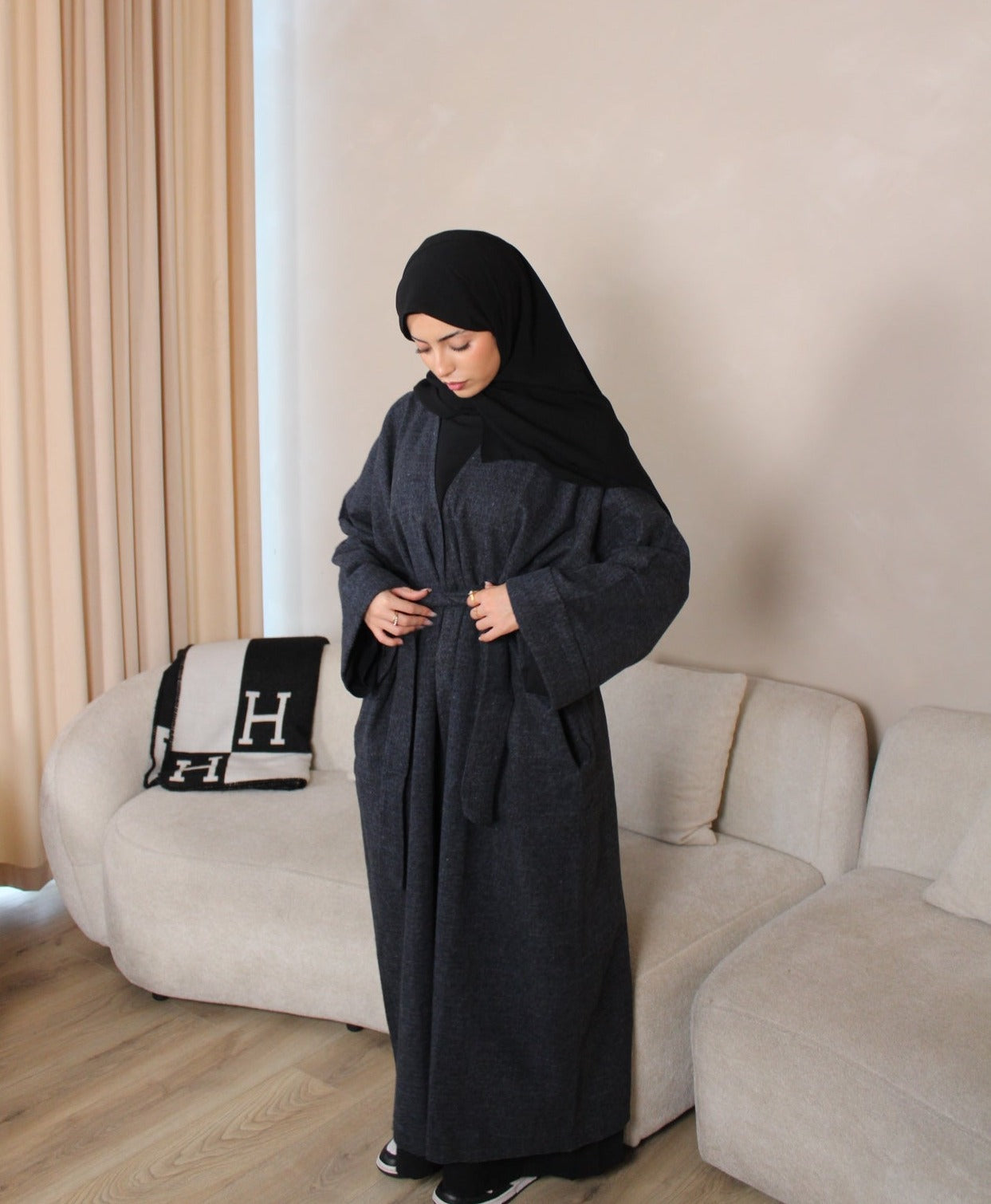 Blended Navy Abaya Coat