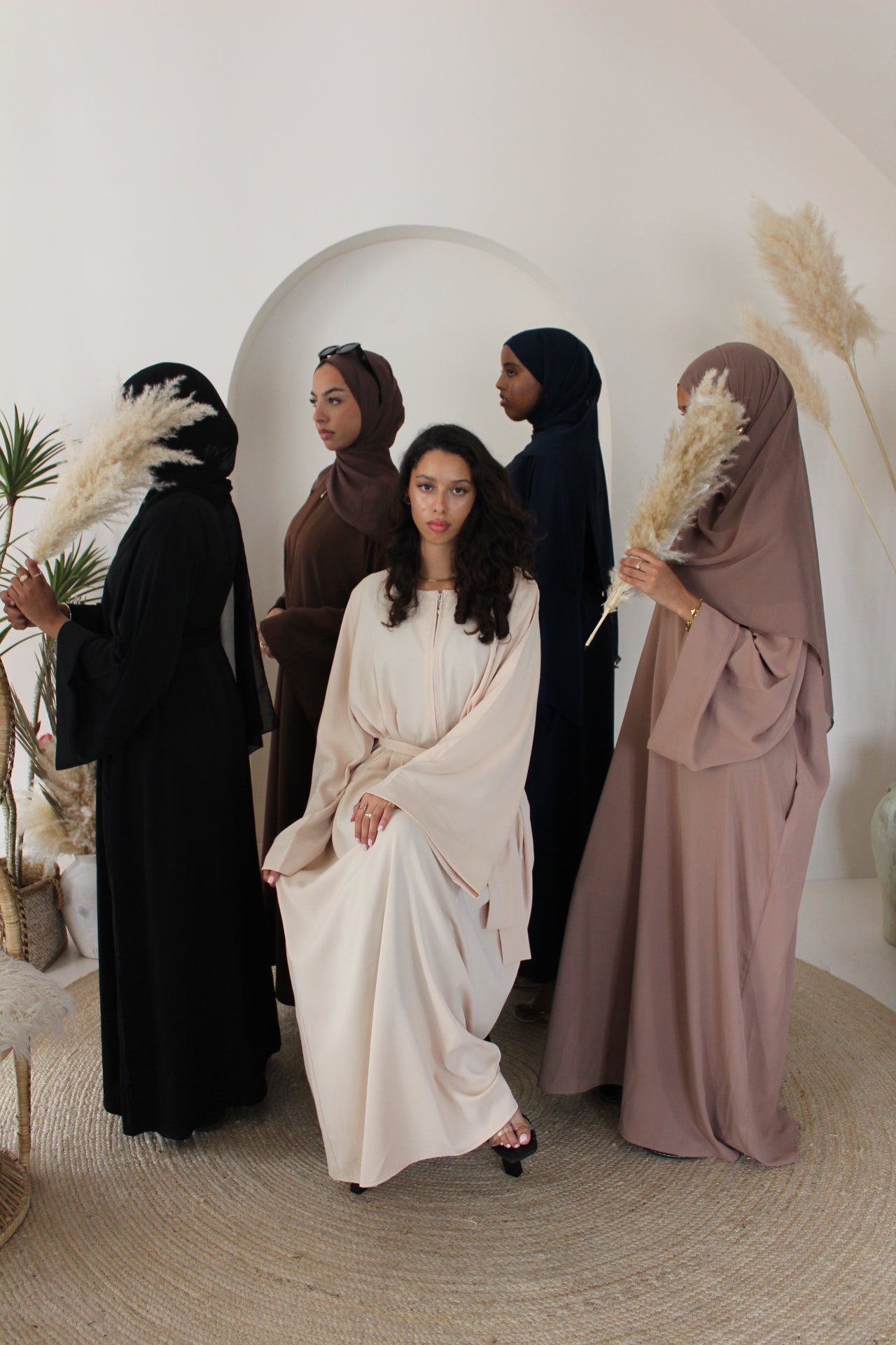 Neutral Dubai Fabric Closed Abaya with Zip