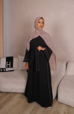 Load image into Gallery viewer, Black Yasmin Closed Abaya with White Contrast Stitching
