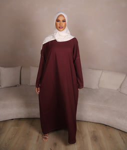 Maroon Contrast Stitch Closed Abaya