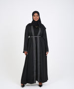 Load image into Gallery viewer, Black Satin Trim Open Abaya
