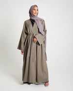 Load image into Gallery viewer, Olive Contrast Stitch Open Abaya
