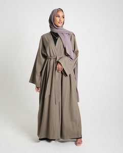 Olive Contrast Stitch Open Abaya