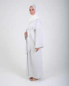 Light Grey Contrast Stitch Closed Abaya