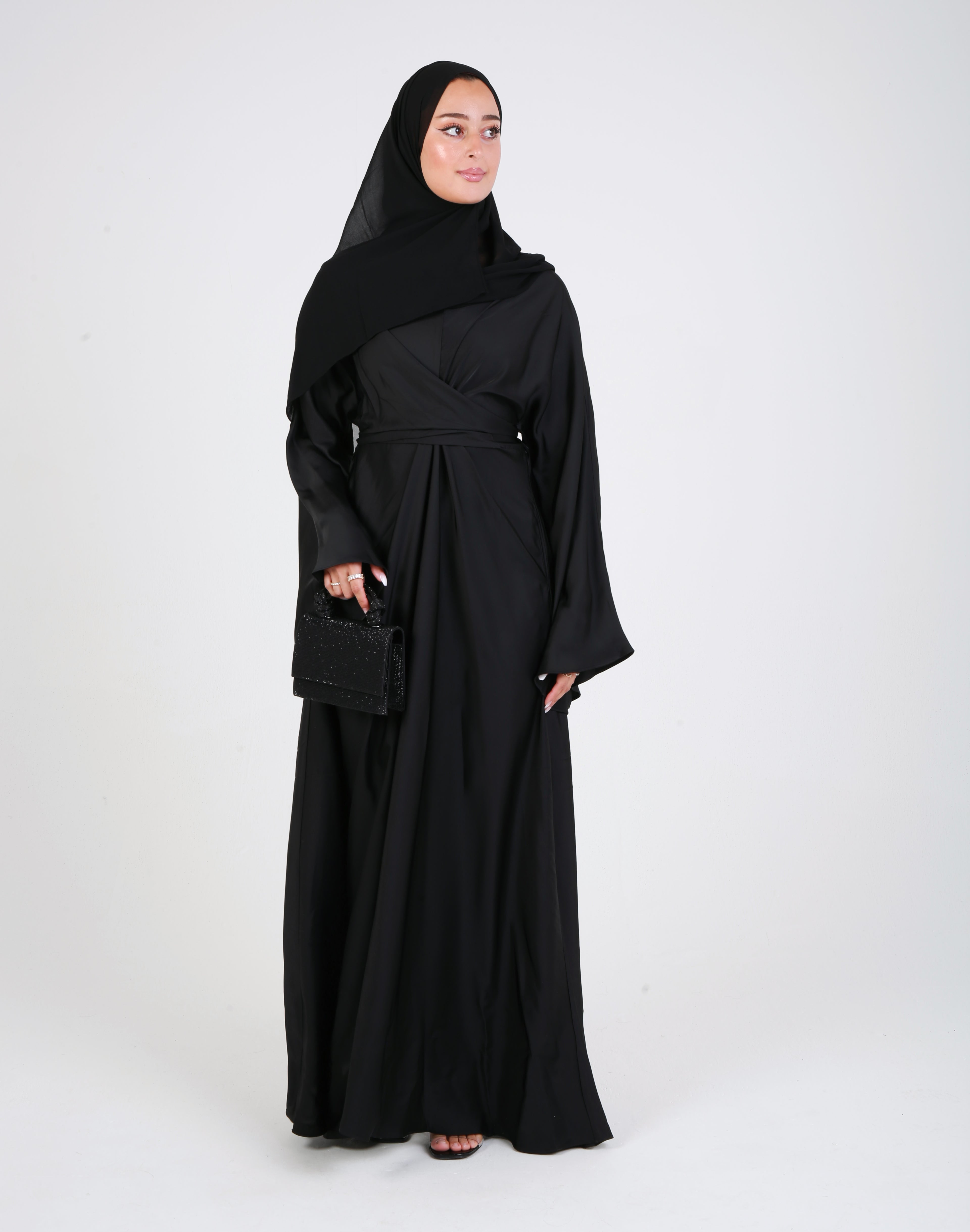 Black Satin Wrap Closed Abaya