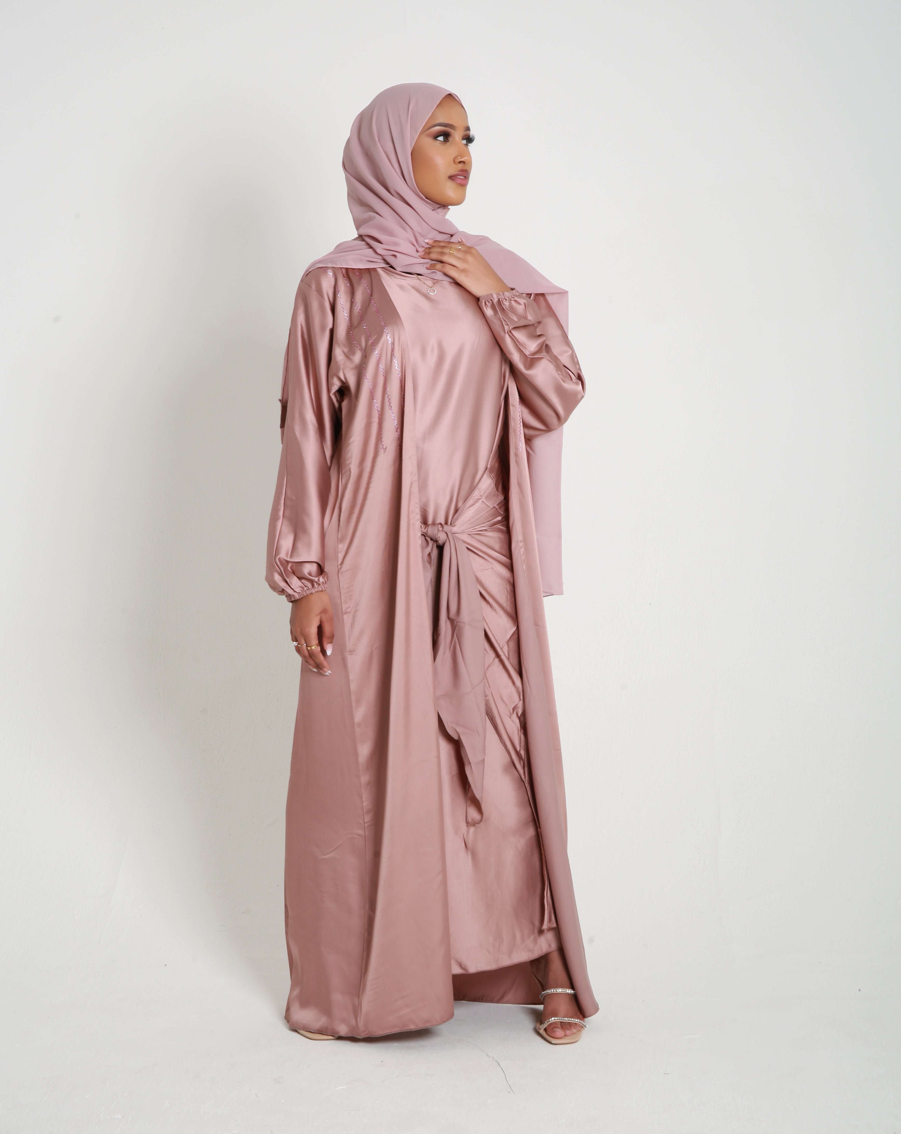 Mink Open Satin Abaya Set