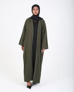 Dark Green Contrast Stitch Open Abaya