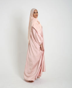 Peach Open Satin Abaya Set