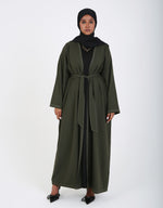 Load image into Gallery viewer, Dark Green Contrast Stitch Open Abaya
