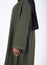 Load image into Gallery viewer, Dark Green Contrast Stitch Open Abaya
