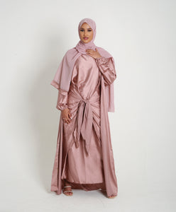 Mink Open Satin Abaya Set