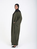 Load image into Gallery viewer, Dark Green Contrast Stitch Open Abaya
