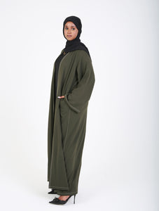 Dark Green Contrast Stitch Open Abaya