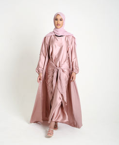 Mink Open Satin Abaya Set