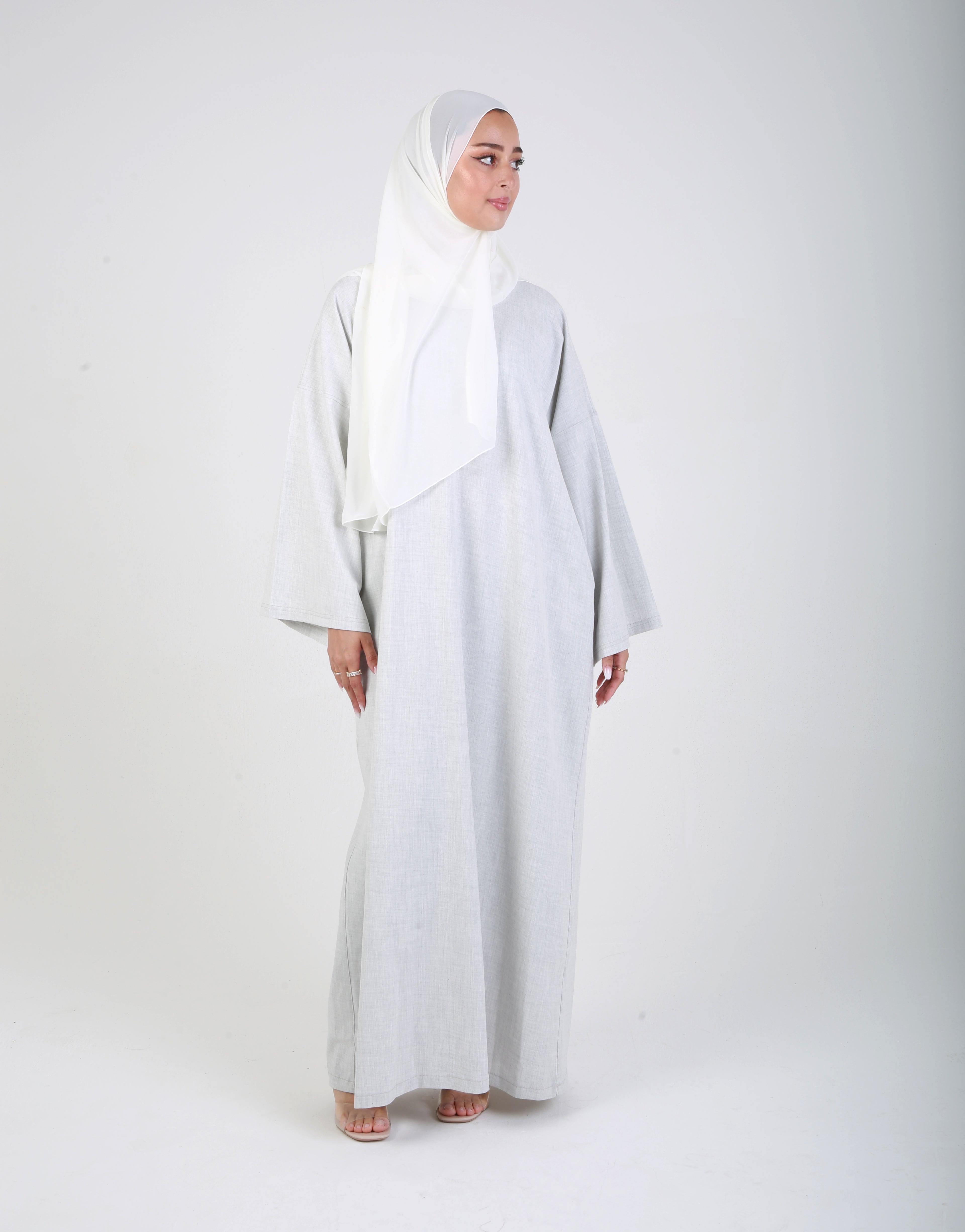 Light Grey Contrast Stitch Closed Abaya