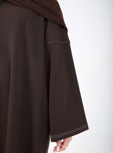 Dark Brown Contrast Stitch Closed Abaya