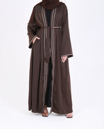 Load image into Gallery viewer, Brown Satin Trim Open Abaya
