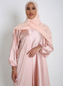 Peach Open Satin Abaya Set