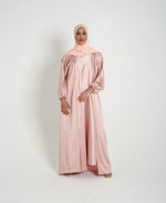 Load image into Gallery viewer, Peach Open Satin Abaya Set
