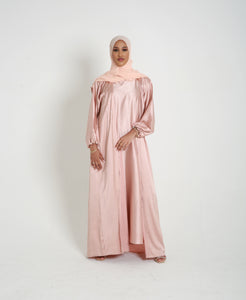 Peach Open Satin Abaya Set