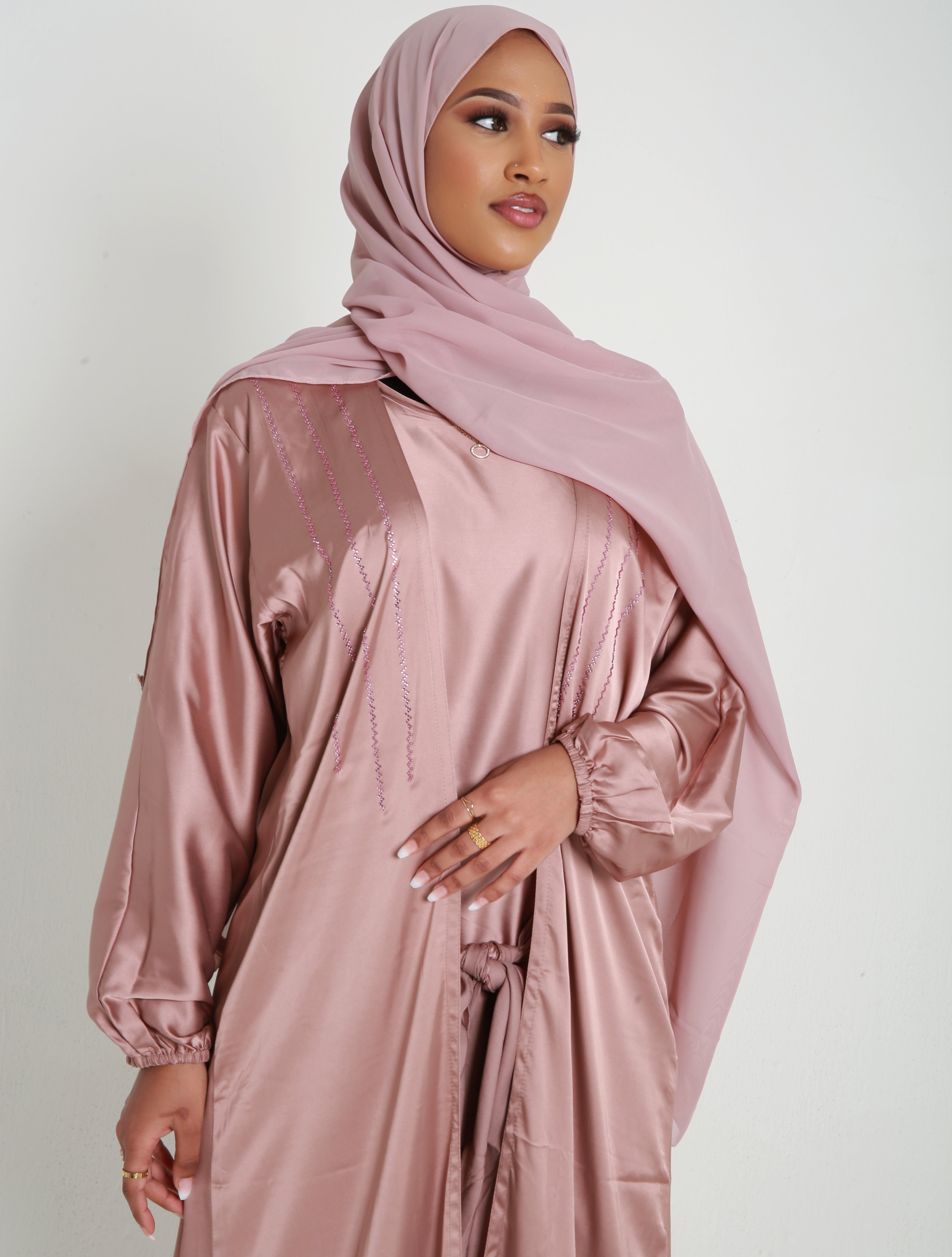 Mink Open Satin Abaya Set