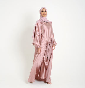 Mink Open Satin Abaya Set