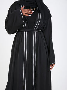 Black Satin Trim Open Abaya