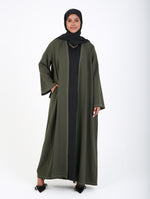 Load image into Gallery viewer, Dark Green Contrast Stitch Open Abaya
