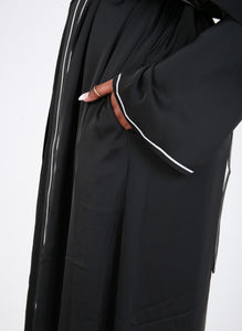 Black Satin Trim Open Abaya