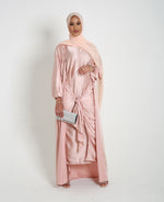 Load image into Gallery viewer, Peach Open Satin Abaya Set
