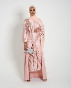 Peach Open Satin Abaya Set