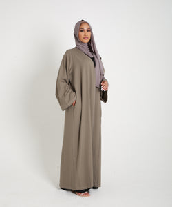 Olive Contrast Stitch Open Abaya