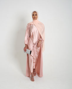 Peach Open Satin Abaya Set