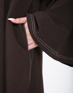 Load image into Gallery viewer, Dark Brown Contrast Stitch Closed Abaya
