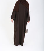 Load image into Gallery viewer, Dark Brown Contrast Stitch Closed Abaya
