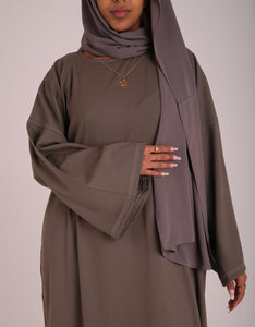 Olive Contrast Stitch Closed Abaya