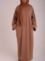 Load image into Gallery viewer, Neutral Brown Contrast Stitch Closed Abaya
