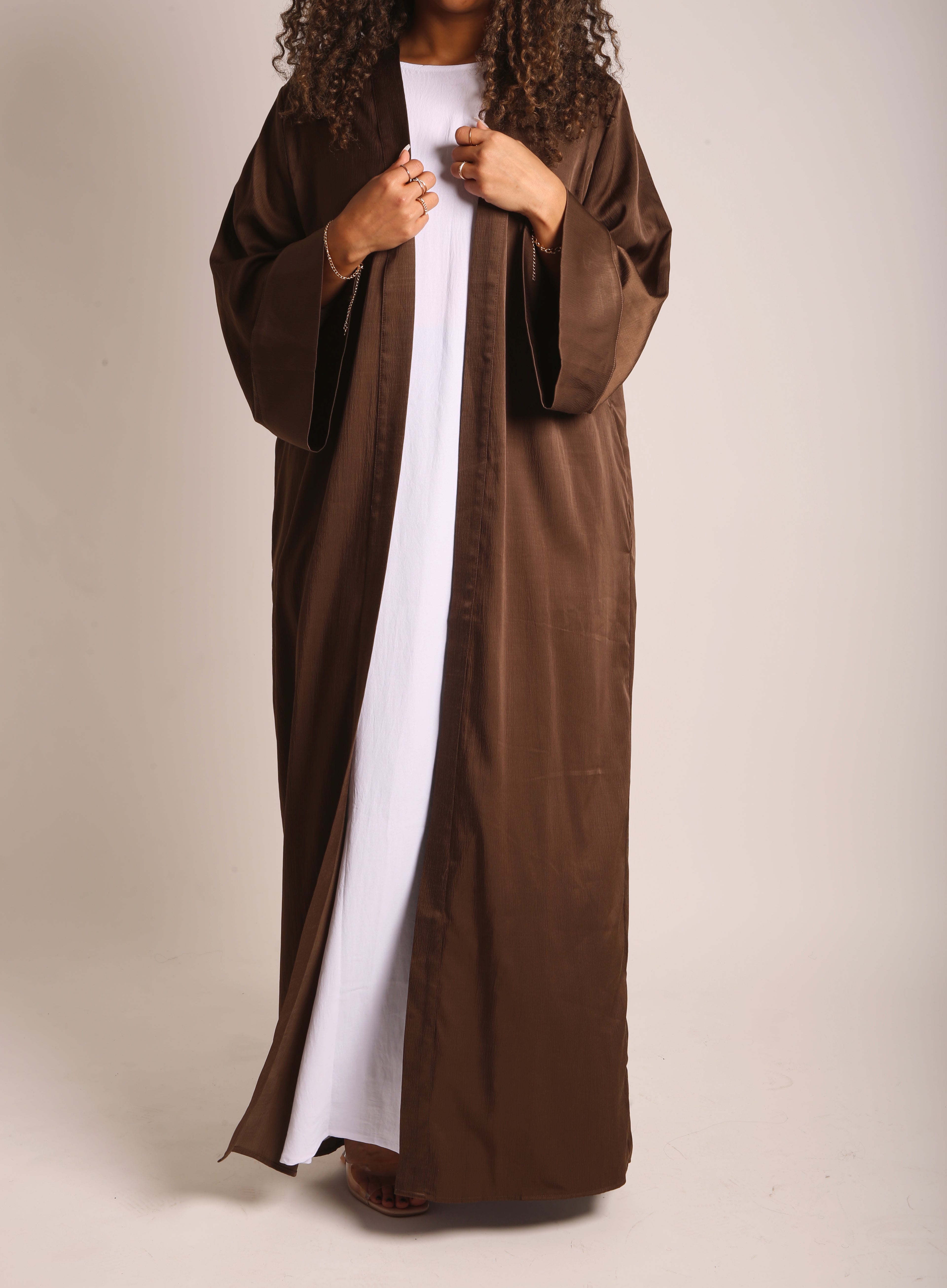 Brown Crinkle Open Abaya