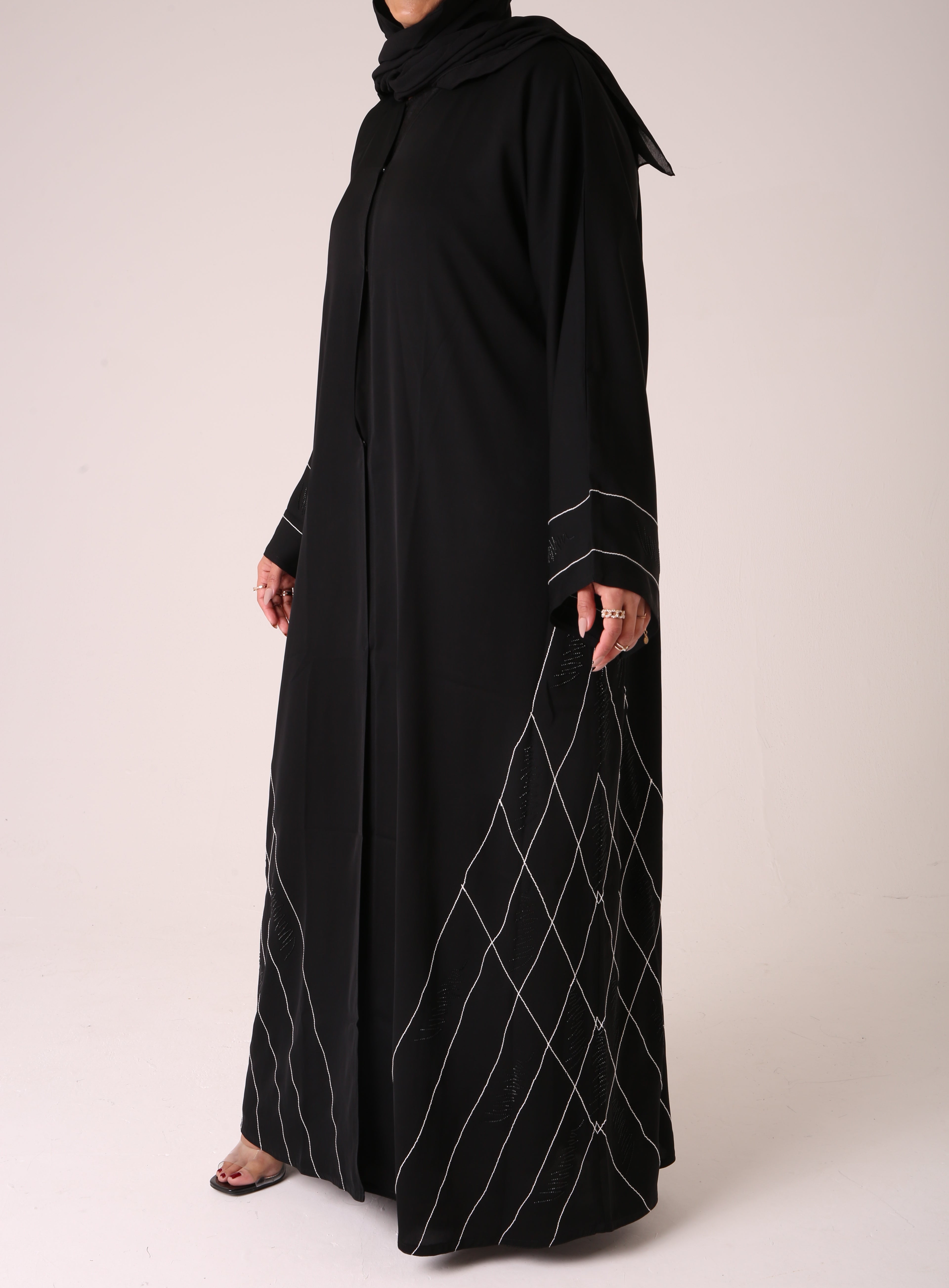 Black Single Trim Nida Open Abaya