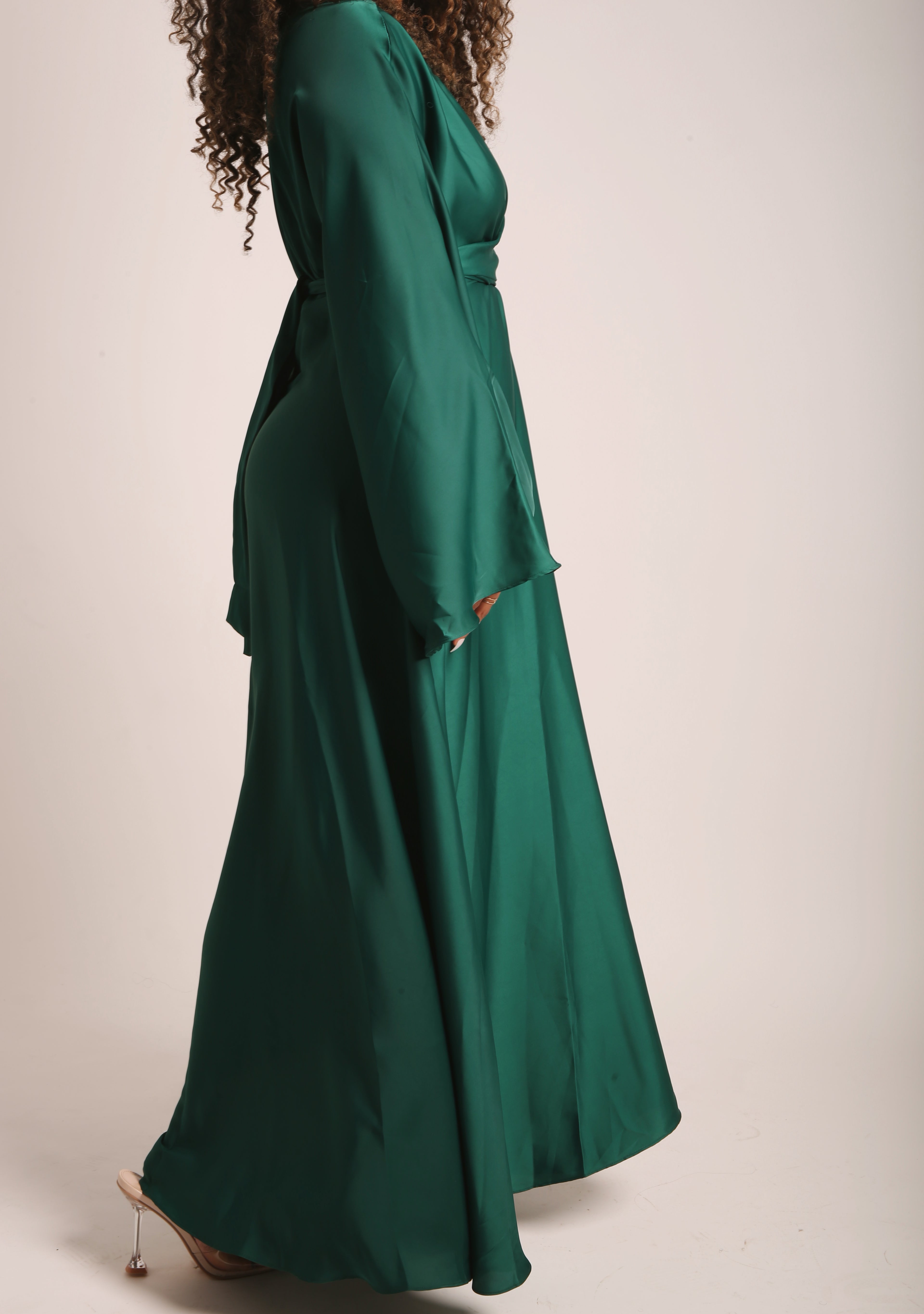 Emerald Green Satin Wrap Abaya