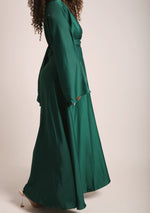 Load image into Gallery viewer, Emerald Green Satin Wrap Abaya
