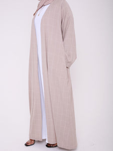 Beige Square Grid Open Abaya