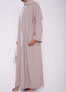 Beige Contrast Stitch Open Abaya