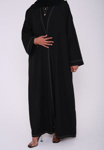 Black Contrast Stitch Open Abaya