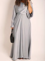 Load image into Gallery viewer, Silver Satin Wrap Abaya
